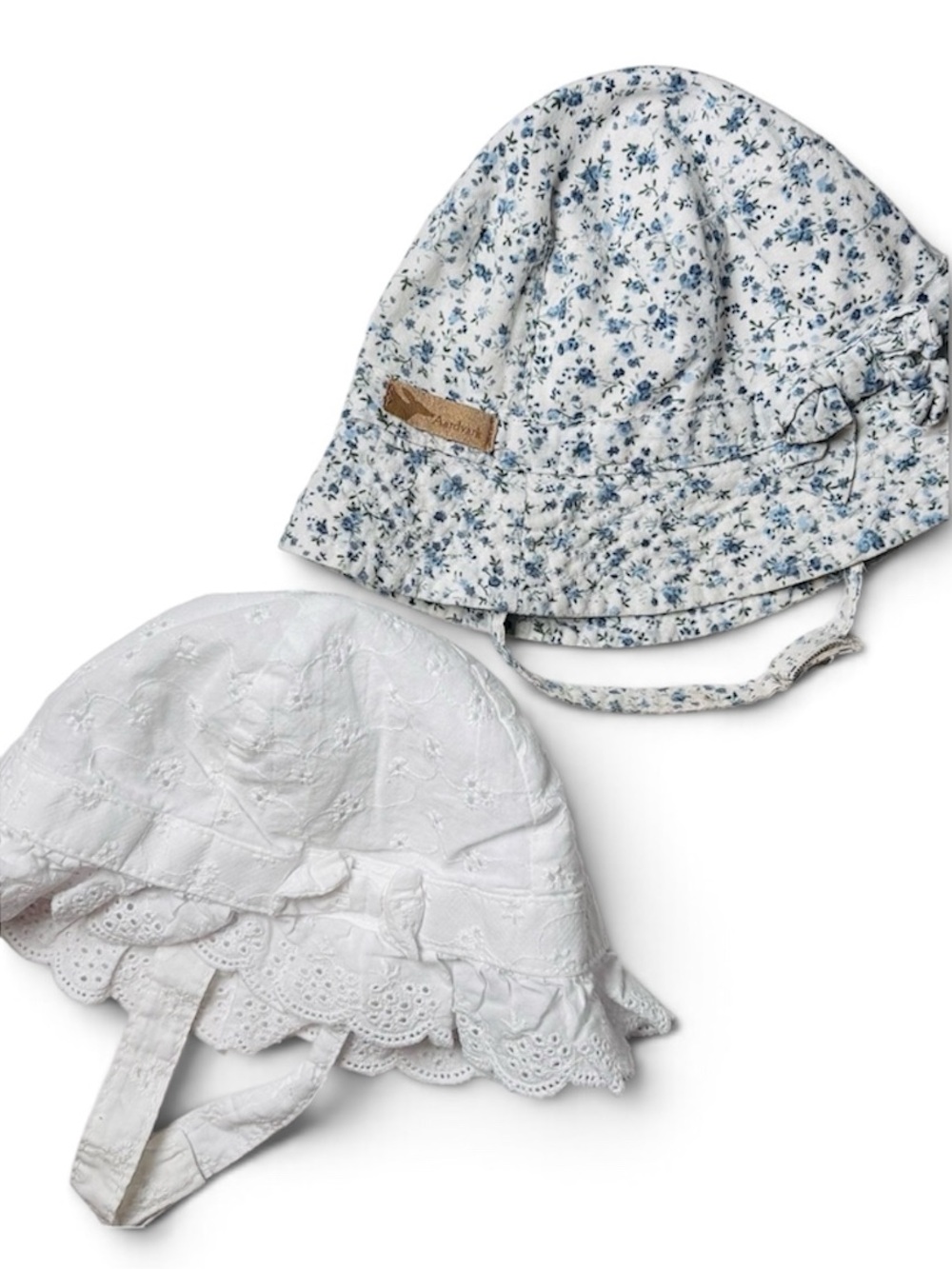 Vintage Aardvark & OshKosh White Eyelet Bonnet Ditsy Floral Sun Hat Duo 3-9M